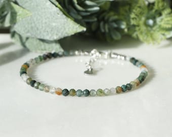 MOSS AGATE Bracelet genuine gemstone bead faceted 3.1mm, foster new beginnings and development