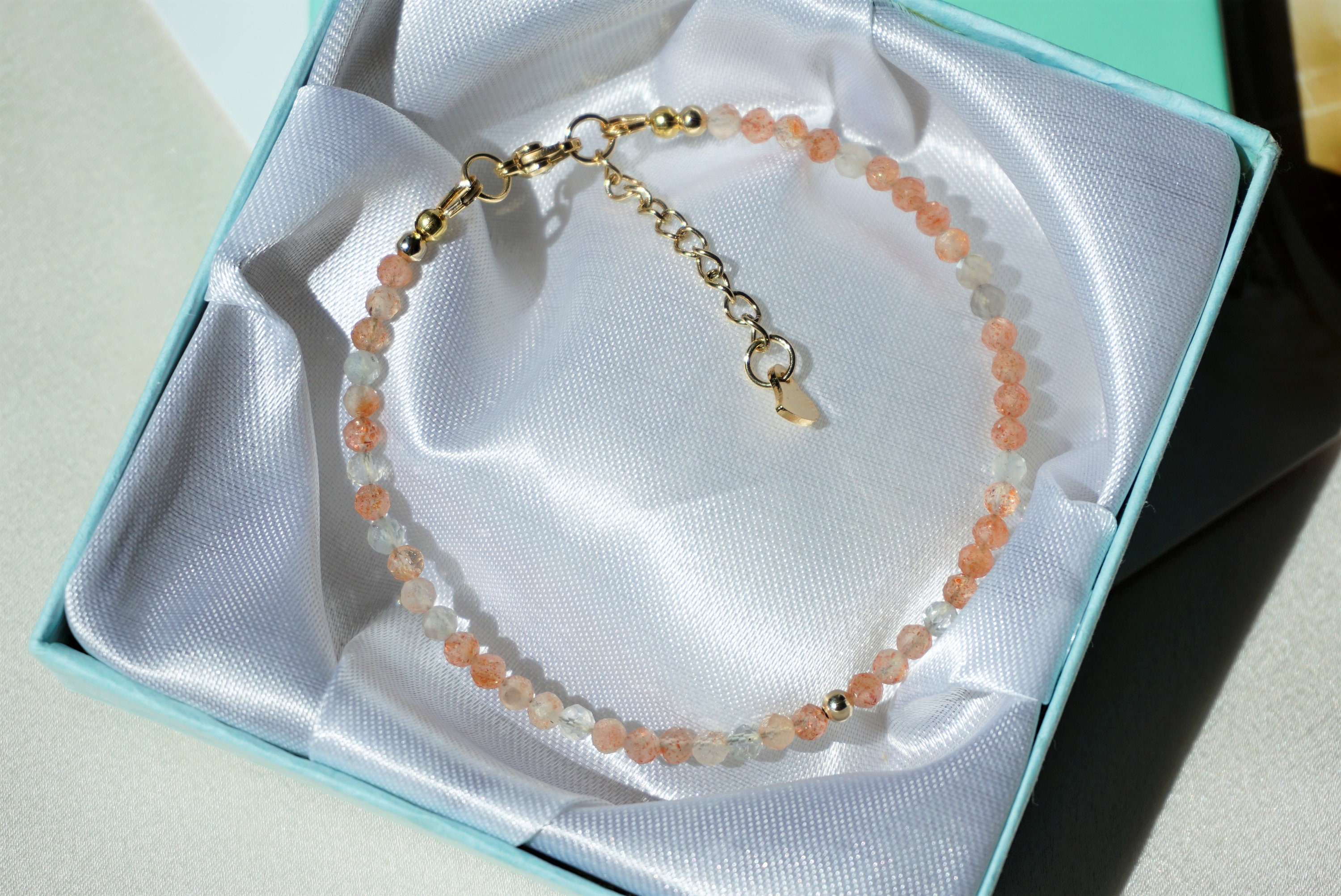 Natural Orange Sunstone Stretch Bracelet For Men - Handmade Gemstone Energy Beaded Jewelry - View #12