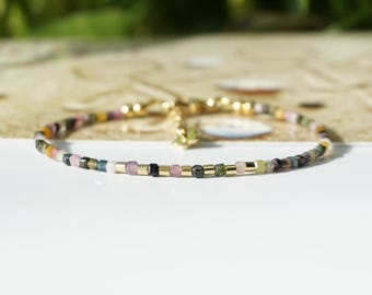 Regenbogen TURMALIN Armband: echter Edelstein 2,5 mm, Oktober Geburtsstein, chakra heilstein, zartes-armband