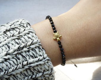 Schildkröte & Turmalin:  echter  Edelstein Perlen 3.2mm facettiert, chic elegantes Armband