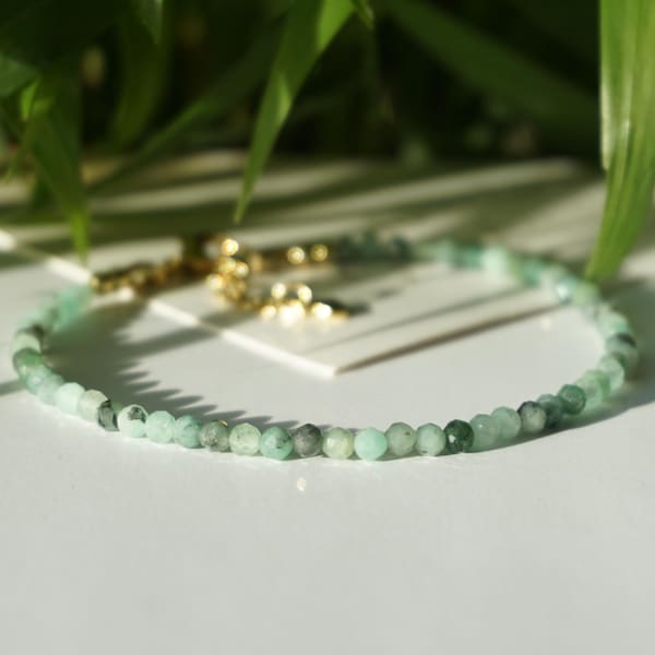 EMERALD Bracelet:  genuine gemstone beaded bracelet, birthstone for May,  Taurus zodiac sign.