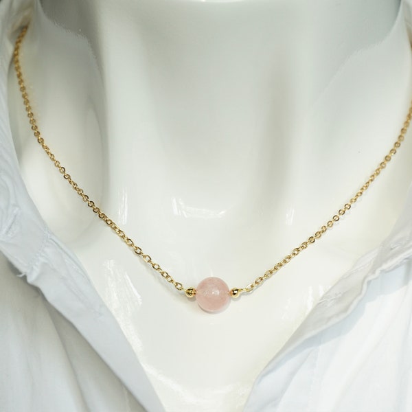 Rosenquartz Halskette aus natürlichen echten Edelstein, Rosa Chakra-Yoga-Heilkristall, winzigerminimalistische Halskettchen