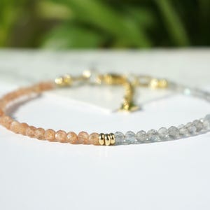 Sunstone Moonstone Beaded Bracelet: Handmade Gemstone Crystal Jewelry