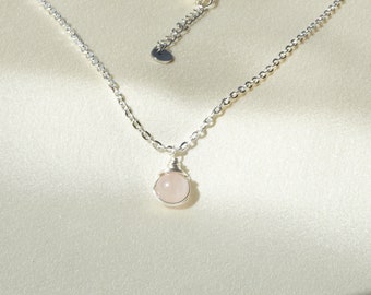 Rose Quartz Necklace handmade, chakra yoga healing crystal, tiny minimalist unique designed