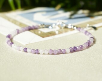Lilac LEPIDOLITE Bracelet: genuine natural gemstone beaded Bracelet, Crown chakra healing crystal, minimalist Jewelry.