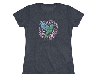 Kolibri-Blumen-T-Stück: Tri-Blend-Frauen-Natur-Shirt