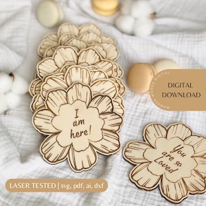 SVG File - 14 Baby birth milestone flower daisy cards | Digital Cut File, Glowforge Cricut, SVG Laser Cutting File Hello World card