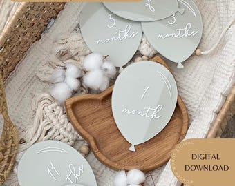 SVG Baby milestones 12 months - Baloon File | Acrylic Wood Cricut Glowforge Digital File