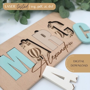 Puzzle personalizzato con nome per bambini in formato SVG / File laser e Glowforge personalizzato / File digitale, alfabeto di apprendimento Montessori