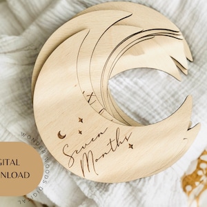 Fichier SVG - Cartes de lune étape importante de la naissance de bébé | Fichier de découpe numérique, Glowforge Cricut, fichier de découpe laser SVG carte Hello World