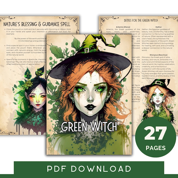 Grimorio de Bruja Verde - Libro imprimible de páginas de sombras para magia herbaria - Grimorio PDF - Descarga instantánea de Tree Magick