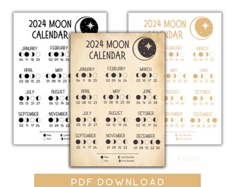 2024 Moon Cycle Calander Poster - Instant Download - Grimoire Pages - Book of Shadows - Astrology - Zodiac New Year