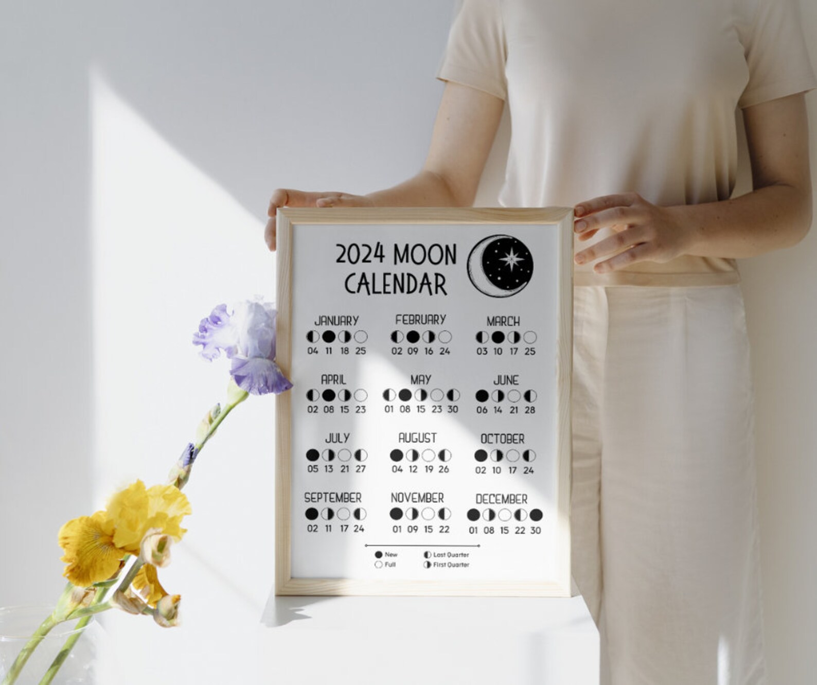 2024 Moon Cycle Calander Poster Instant Download Grimoire Pages Book of