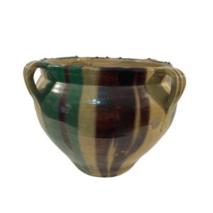 Large Antique 1860s French Glazed Earthenware Planter Pot