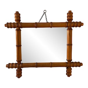 Antique 1920s French Faux Bamboo Wood Wall Mirror