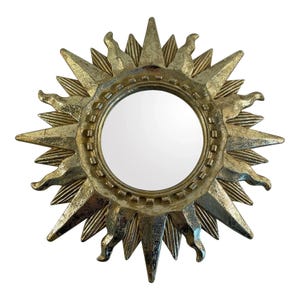 Vintage Mid 20th Century Bright Gold 12.5&quot; Sunburst Mirror