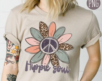 Hippie Soul Png, Hippie Boho Sublimation PNG, Sunflower sublimation Design, Sunflower Retro Graphic, Hippie Boho Design Distressed PNG