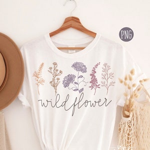 Wildflower Sublimation Design, Wildflower line drawing, Sublimation downloads, Boho png designs, Boho Sublimation, Flower png, Boho PNG
