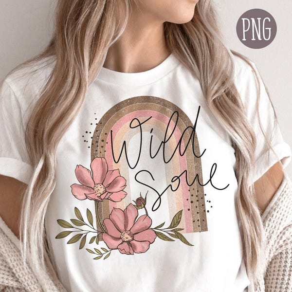 PNG de flores silvestres estilo boho, diseño de camiseta alma salvaje (descarga digital)