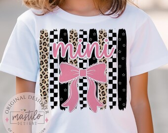 Mini Coquette Bow PNG | Matching Mama Mini Design | Retro Leopard Checkered Kids Shirt PNG | Mother Daughter Set