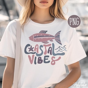 Vibraciones costeras PNG, Estética de pescador, Pez PNG, Obra de arte costera, Vibraciones costeras, Diseño digital de pez de moda PNG, DTF Fish Png