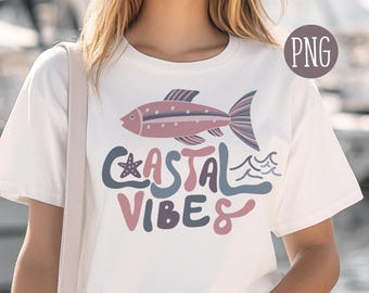 Vibraciones costeras PNG, Estética de pescador, Pez PNG, Obra de arte costera, Vibraciones costeras, Diseño digital de pez de moda PNG, DTF Fish Png