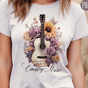 Guitarra con flores png, Guitarra floral, Solo una chica que ama la música country, Western png, Amante de la música country, Descargas de diseños occidentales