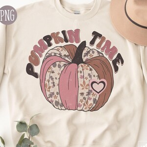 Boho Pumpkin Png, Fall Sublimation Digital Design Download, Pumpkin Png, Fall Leaves png, Pumpkin Season Png, fall girl png designs, Retro image 1