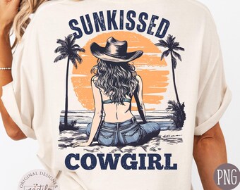 Sunkissed Cowgirl PNG – Western Summer Sublimation Design, Beach Cowgirl Graphic, Rodeo Babe Clipart for Shirt, Mug, Tote, Digital Art