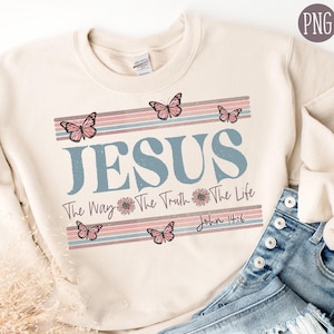 Jesus The Way The Truth the Life PNG Digital Design Download, christian png, pray png, bible verse png, John 14:6 verse png, retro png