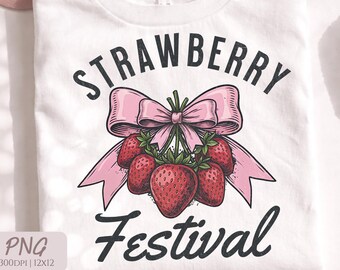 Strawberry Festival PNG Design | Coquette Bow Fruit Aesthetic | Cute Summer Sublimation Print | Girly Berry PNG