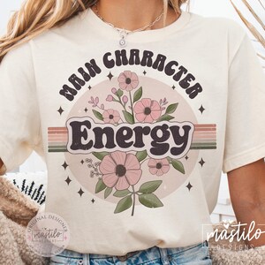Personnage principal énergie PNG, conception de chemise fille rétro groovy, téléchargement numérique pour sublimation, graphique floral bohème pour t-shirts