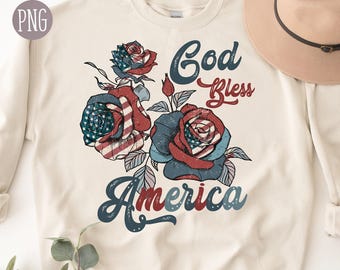 America Sublimation Design, God Bless America Png, Independence Day, 4th Of July PNG, 4th Of July Sublimation Design, Patriotic Floral Png,