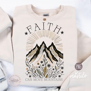 Faith Can Move Mountains PNG – christelijk sublimatieontwerp, bergbijbel citaat clipart, bloemen geloof afbeelding voor shirt, tas, mok