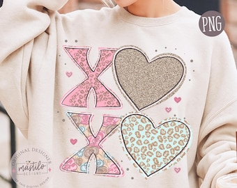 XOXO Leopard Heart PNG | Różowy, retro, walentynkowy wzór | Uroczy, dziewczęcy styl do DTF i sublimacji | Lutowa grafika miłosna