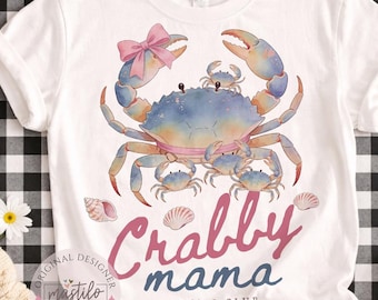 Crabby Mama PNG Design | Coquette Beach Aesthetic | Cute Mom Shirt Graphic | Girly Summer Coastal Mom Life
