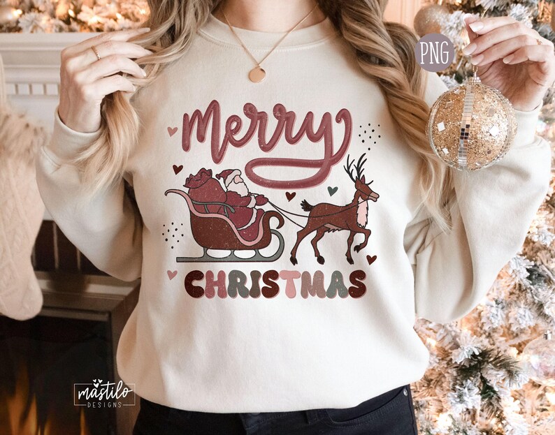 Feliz Natal Png, Desenhos De Sublimação De Natal, Camisa De Natal Png, Chrismtas Png Para Sublimação, Design PNG Moderno, Natal Retro imagem 1