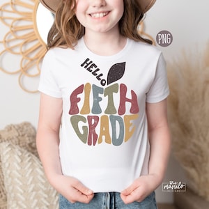 Hello Fifth Grade T-shirt Sublimation Png, Retro School Png, Back to School Sublimation Designs, Back to School Png, First day of School Png image 1