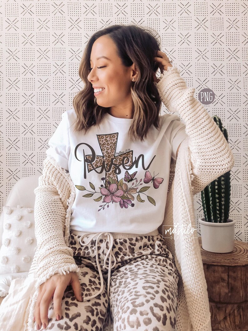 Leopard Easter Png, He Is Risen PNG, Easter Sublimation Png, Floral Easter Sublimation, Boho Easter Png, Trendy Png, Christian Shirt Designs image 3