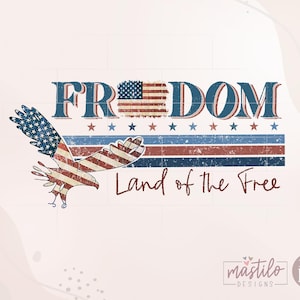 Land of the Free Png, Freedom PNG, Retro America PNG, 4th Of July PNG, 4th Of July Sublimation Design, America Png, Patriotic Png, Grunge image 1
