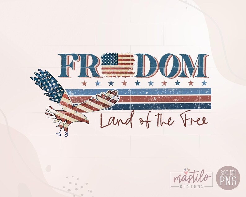 Land of the Free Png, Freedom PNG, Retro America PNG, 4th Of July PNG, 4th Of July Sublimation Design, America Png, Patriotic Png, Grunge image 1