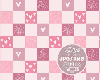 Valentine Checkerboard Pattern: Groovy Hearts, Seamless Fabric Design (PNG/JPEG)
