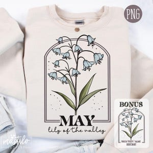 Naissance de mai fleur PNG, fleur de mois de naissance de muguet, mai anniversaire fête des mères PNG, anniversaire fleur PNG, mois de naissance fleur ajouter un nom