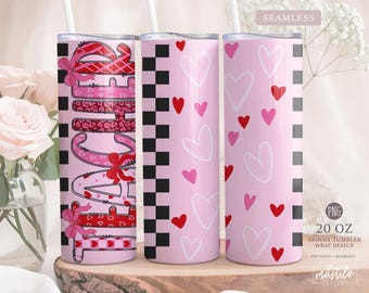 Papier do pakowania na kubek Valentine Teacher 20 uncji PNG | Cienki papier do pakowania w różowe serca | Wzór kubka nauczycielskiego Coquette | Sublimacja walentynkowa