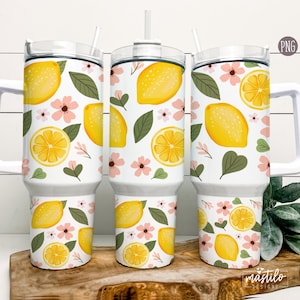 Lemons 40oz Tumbler Wrap, Lemon 40 oz Quencher Tumbler Sublimation Design, Citrus Floral, Boho Lemon, Soft Whimsical Lemons Tumbler PNG