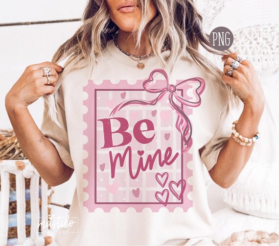 Be Mine Valentines Png, Coquette Valentines Postage Stamp PNG, Preppy Painted Bow Valentines Shirt Png, Trendy Valentines Day Png
