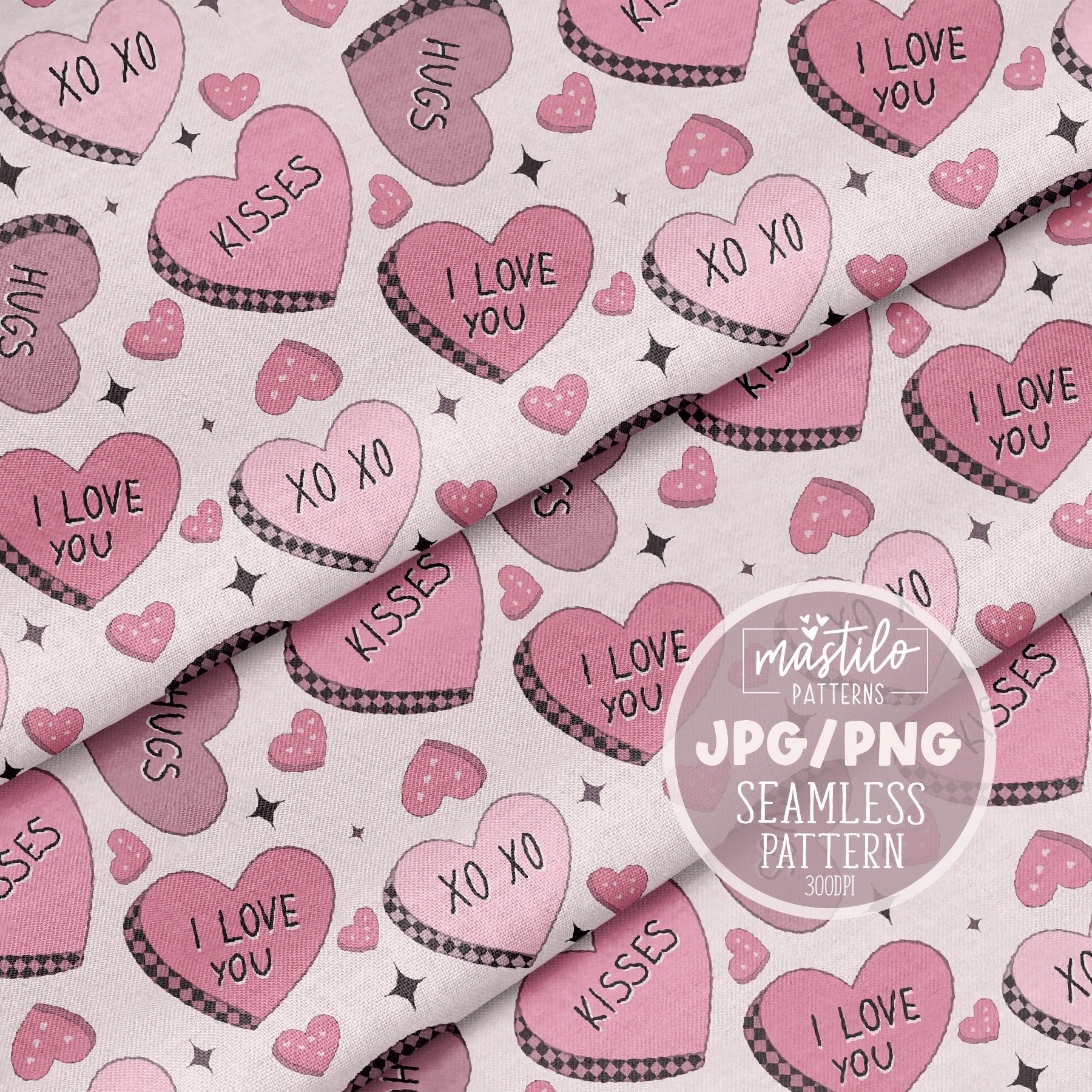 Conversation Hearts Seamless Pattern, Groovy Valentine Hearts Repeat ...