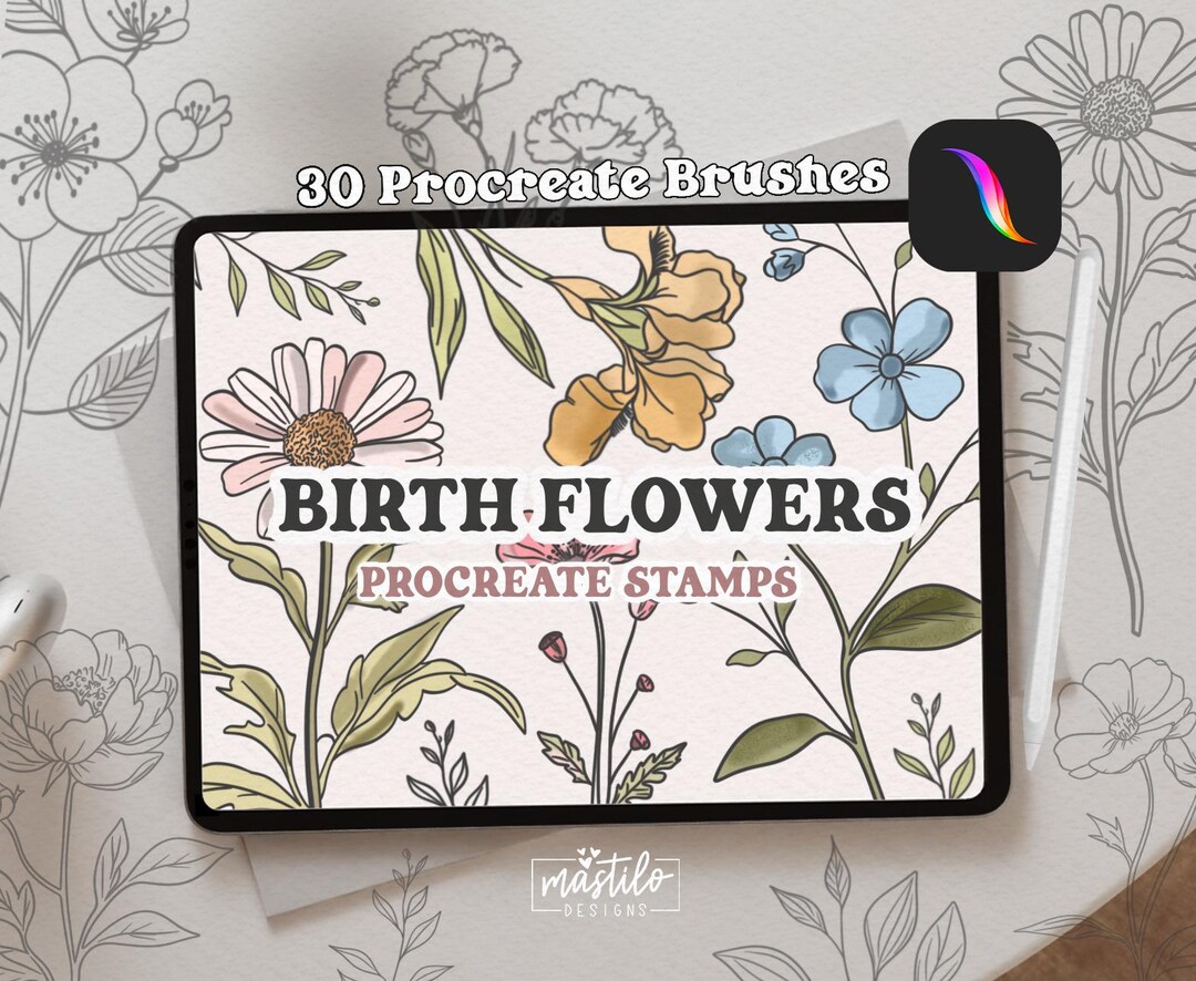 Birth Flower Procreate Stamp Brushes, Birth Month Flowers Stamps, DIY ...