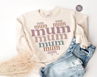 Mum PNG, Mum Png Heart, Retro Png, Groovy Png, Mother's Day Png, Mum Life Png, Mum Heart Png, Stacked Mum Png, Trendy Png, Boho Mum Png
