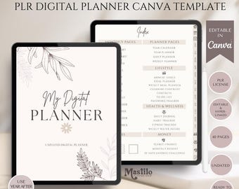 PLR Resell Digital Planner, Commercial Use Canva Editable Hyperlinked Planner Template, Customisable Daily, Weekly, Monthly Template